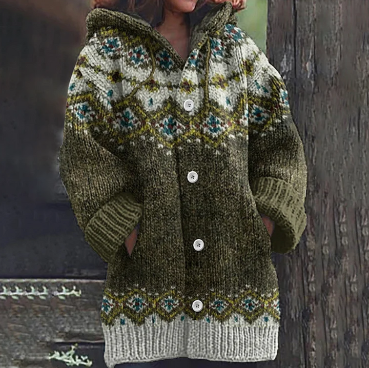 Harper | Graceful Hooded Fair Isle Knit Cardigan Jumper