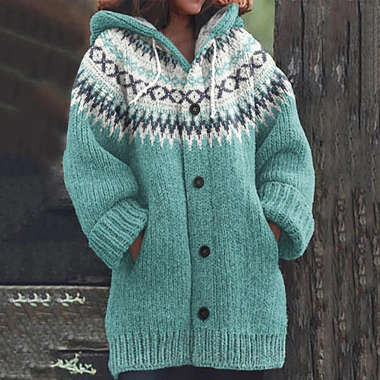 Harper | Graceful Hooded Fair Isle Knit Cardigan Jumper