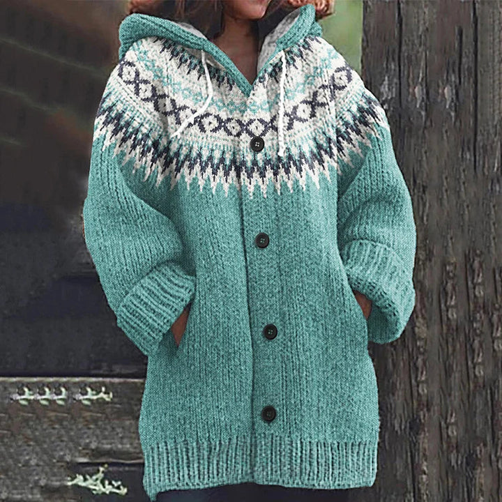 Harper | Graceful Hooded Fair Isle Knit Cardigan Jumper