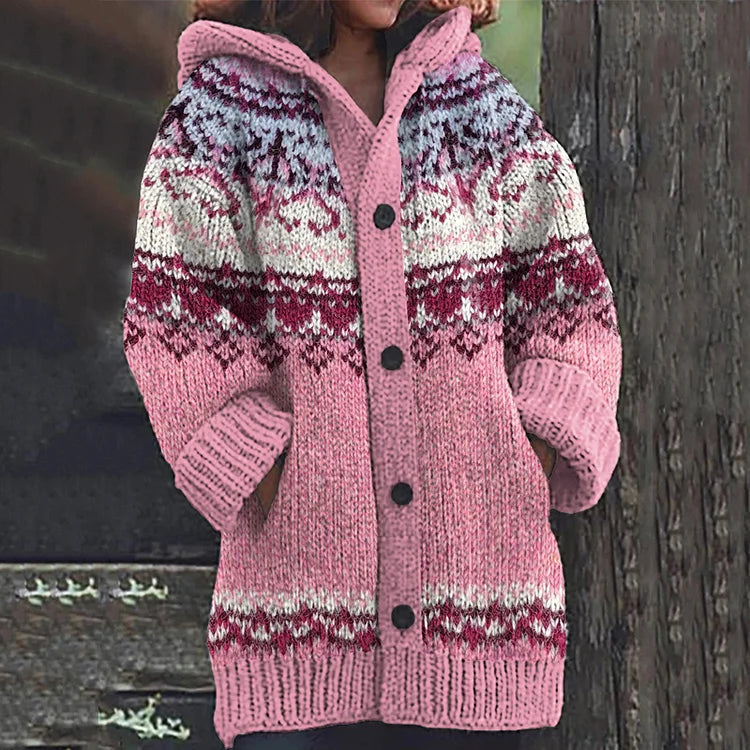 Harper | Graceful Hooded Fair Isle Knit Cardigan Jumper