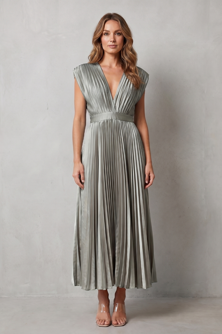 Harper | Graceful Pleated Christmas Party Midi Dress