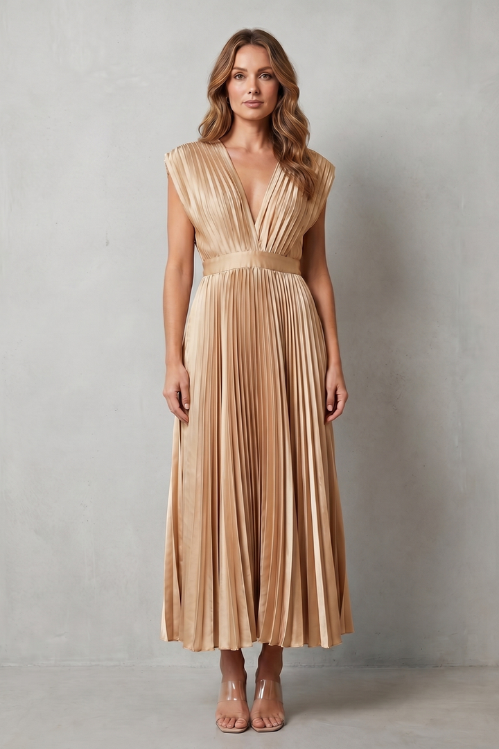 Harper | Graceful Pleated Christmas Party Midi Dress
