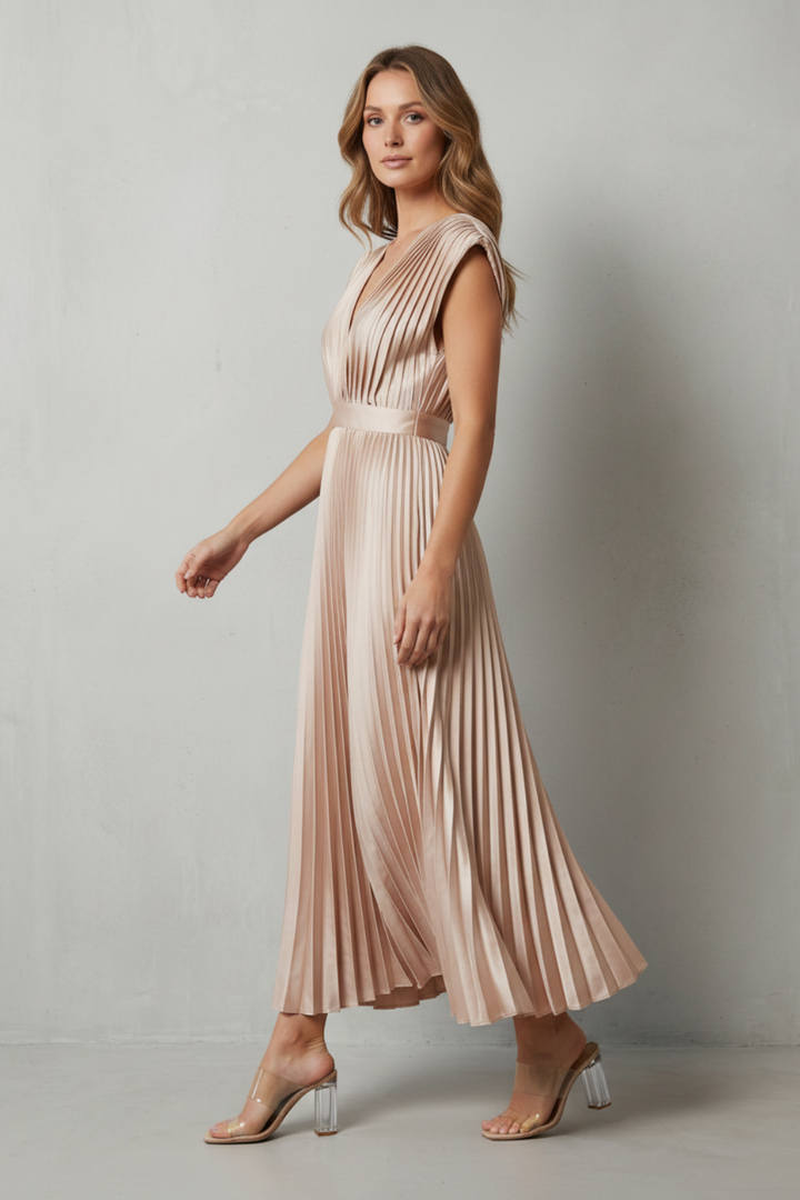 Harper | Graceful Pleated Christmas Party Midi Dress