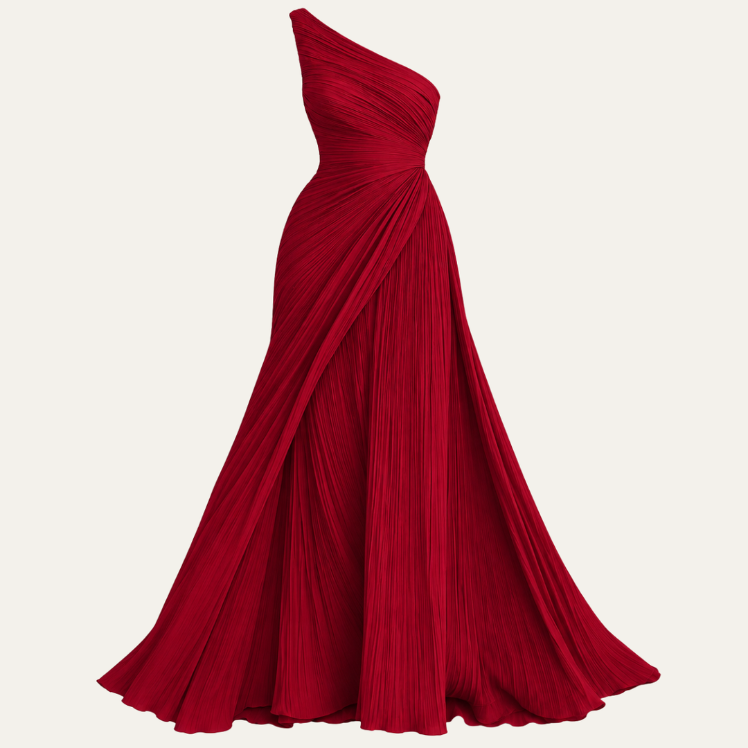 Harper | Relaxed Pleated One Shoulder Maxi Christmas Party Dress