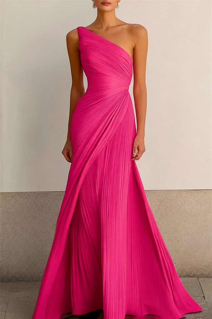Harper | Relaxed Pleated One Shoulder Maxi Christmas Party Dress