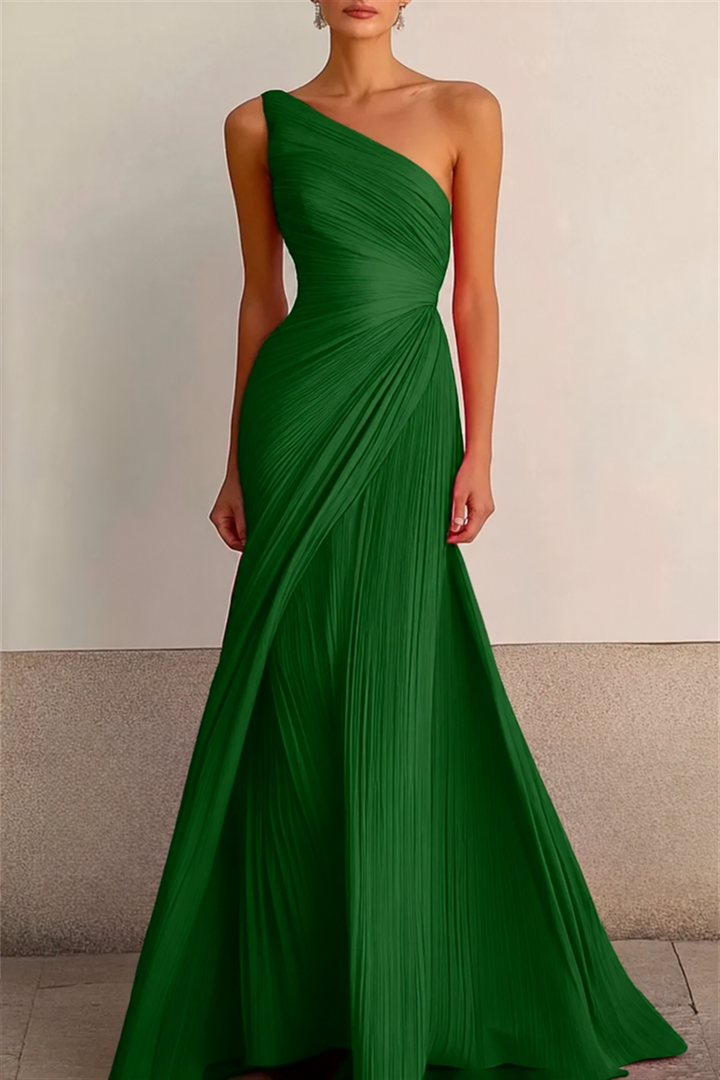 Harper | Relaxed Pleated One Shoulder Maxi Christmas Party Dress