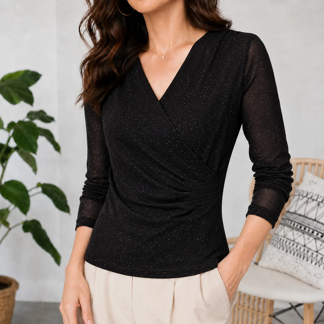 Harper | Relaxed Sparkle Crossover V-Neck Party Top