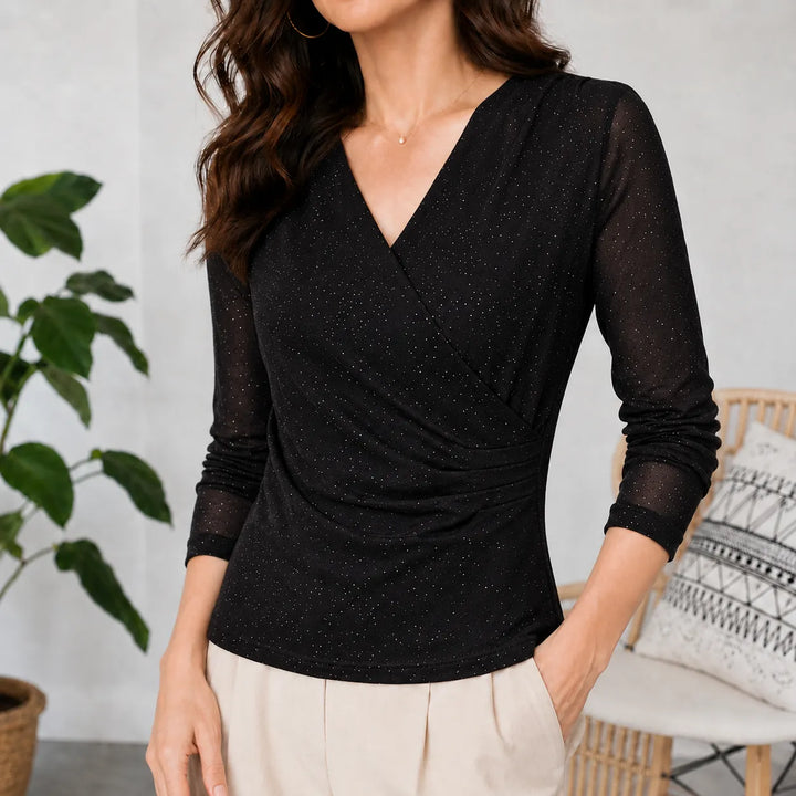 Harper | Relaxed Sparkle Crossover V-Neck Party Top