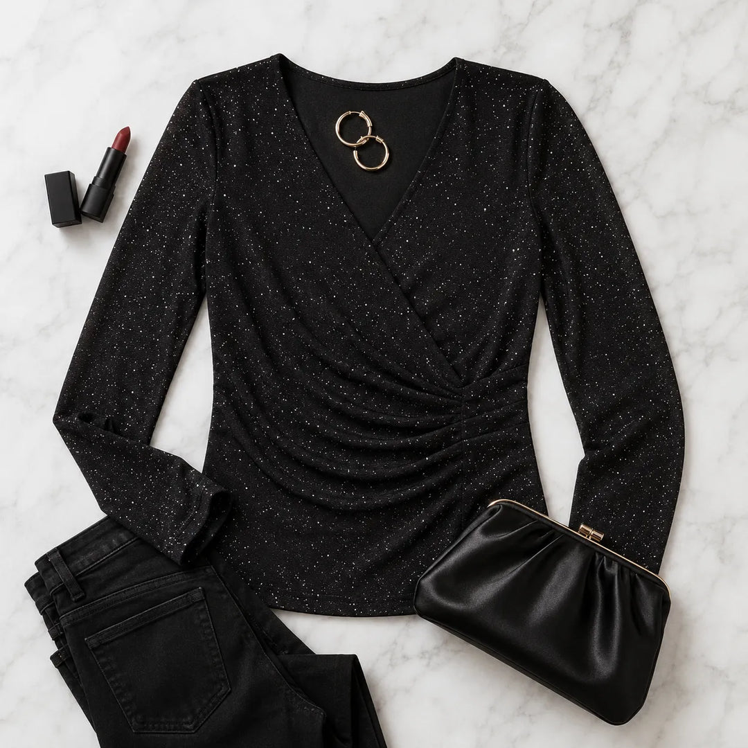 Harper | Relaxed Sparkle Crossover V-Neck Party Top