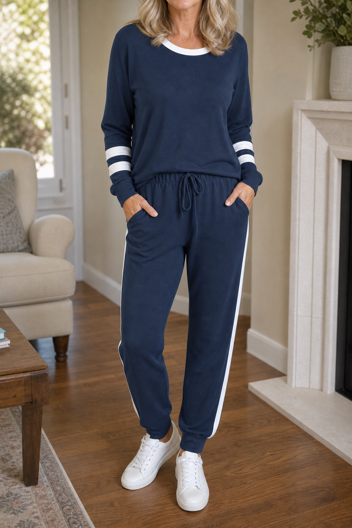 Harper | Relaxed Stripe Trim Long Sleeve Ladies Pyjamas