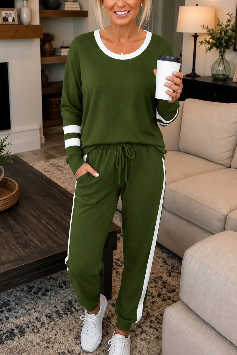 Harper | Relaxed Stripe Trim Long Sleeve Ladies Pyjamas