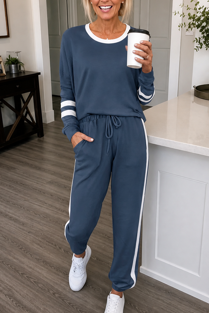 Harper | Relaxed Stripe Trim Long Sleeve Ladies Pyjamas