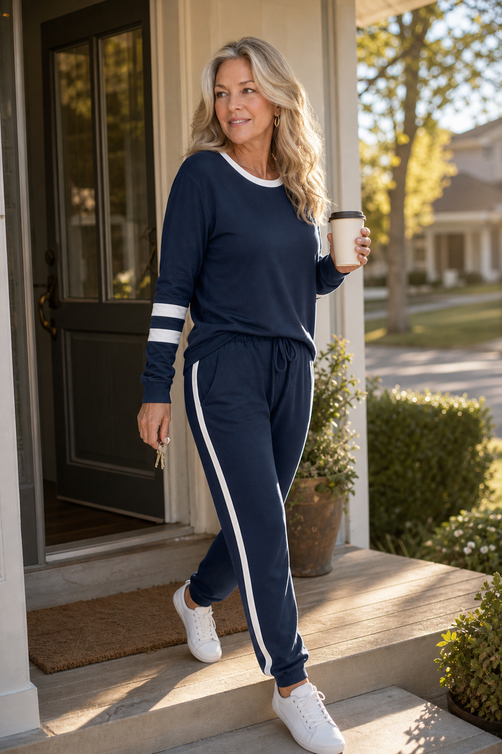 Harper | Relaxed Stripe Trim Long Sleeve Ladies Pyjamas