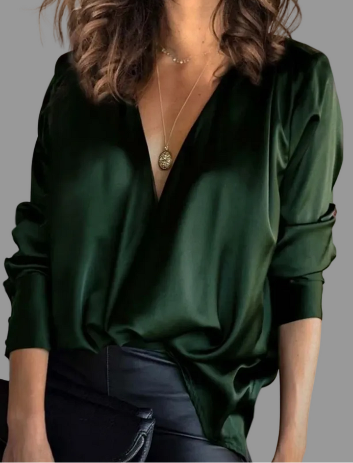 Harriet | Graceful Deep V-Neck Satin-Look Party Top