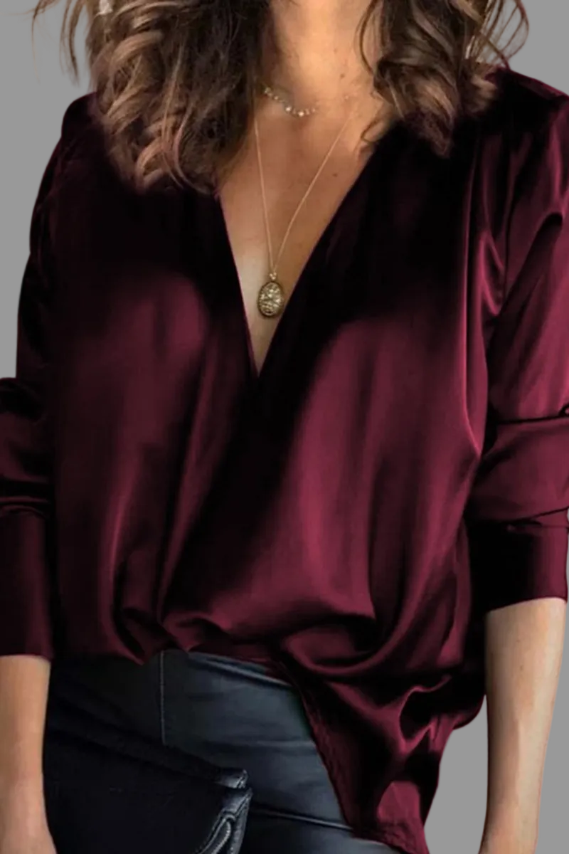 Harriet | Graceful Deep V-Neck Satin-Look Party Top