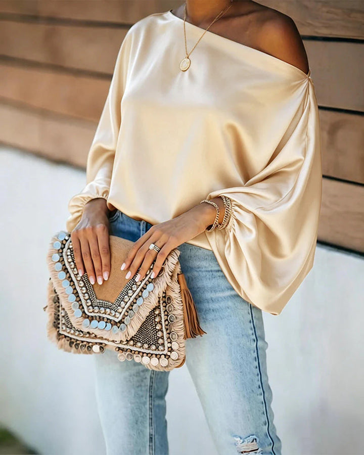 Harriet | Stylish Satin Off-Shoulder Party Top with Batwing Sleeves