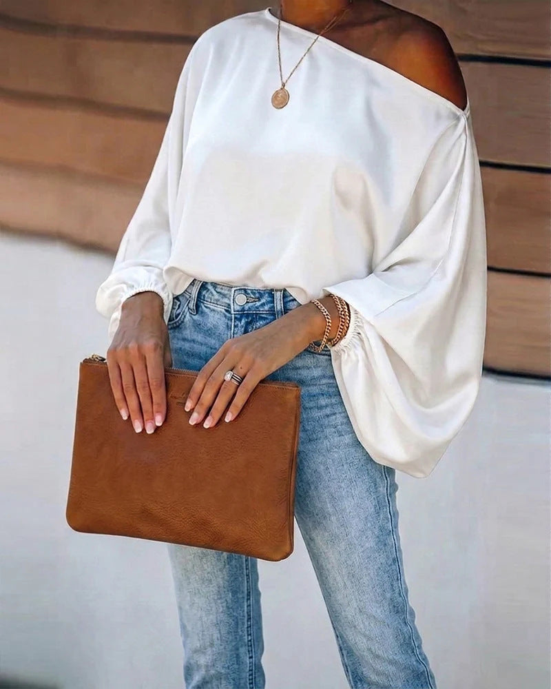 Harriet | Stylish Satin Off-Shoulder Party Top with Batwing Sleeves