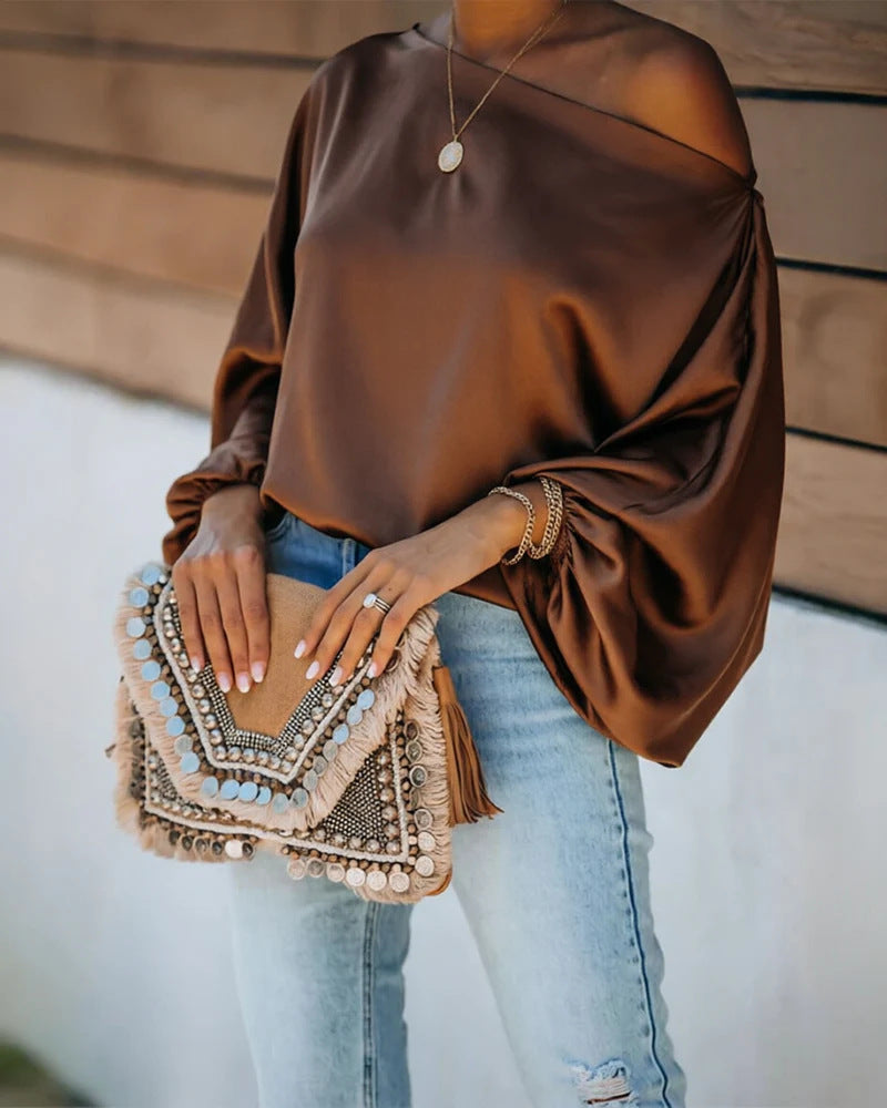 Harriet | Stylish Satin Off-Shoulder Party Top with Batwing Sleeves