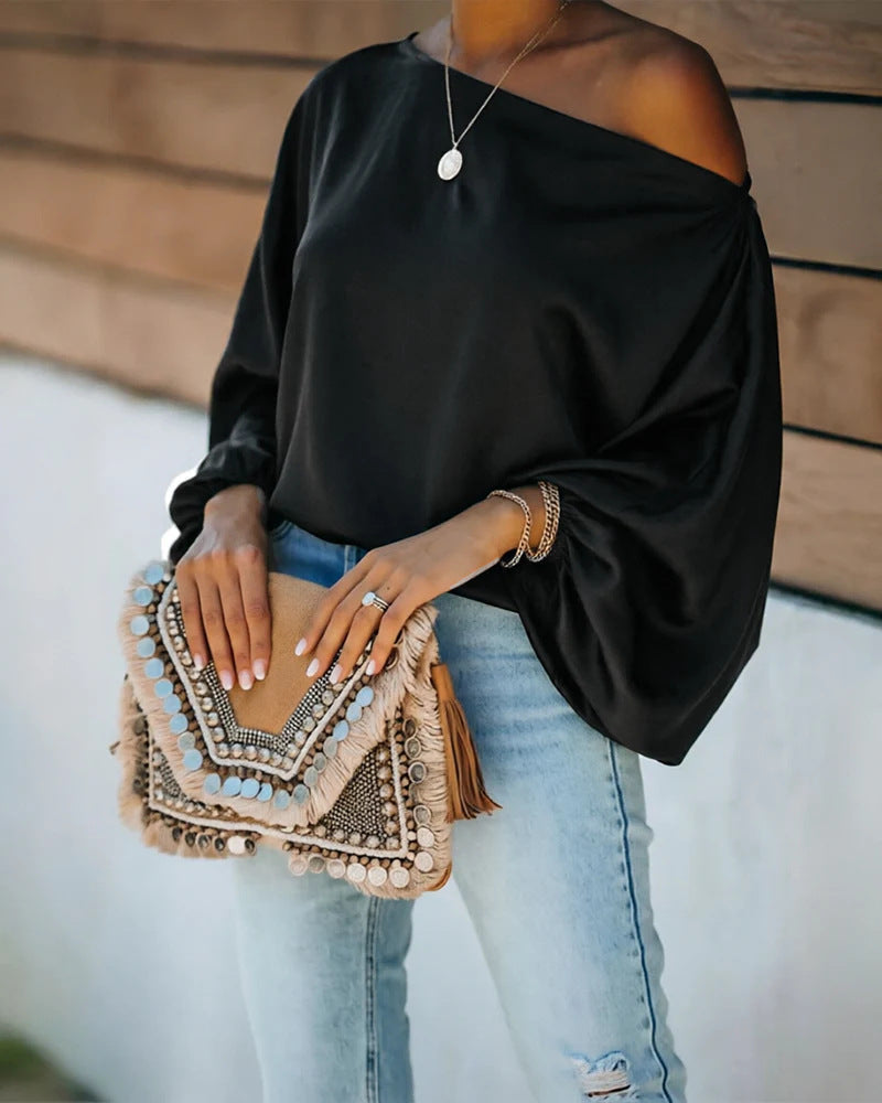 Harriet | Stylish Satin Off-Shoulder Party Top with Batwing Sleeves