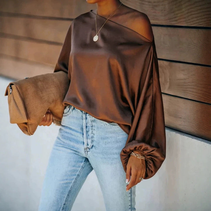 Harriet | Stylish Satin Off-Shoulder Party Top with Batwing Sleeves
