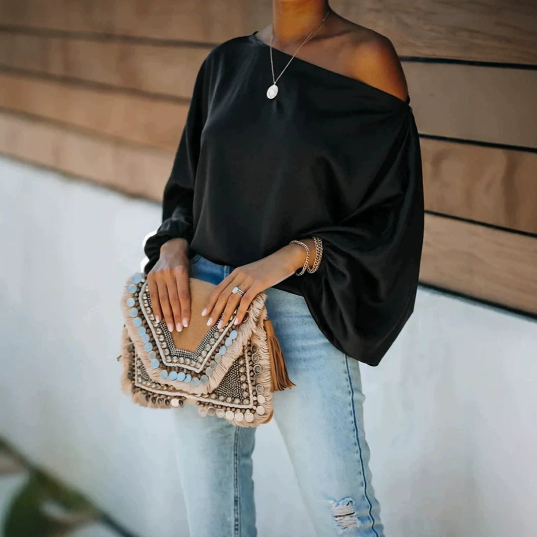 Harriet | Stylish Satin Off-Shoulder Party Top with Batwing Sleeves