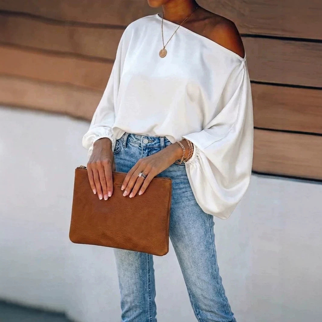Harriet | Stylish Satin Off-Shoulder Party Top with Batwing Sleeves