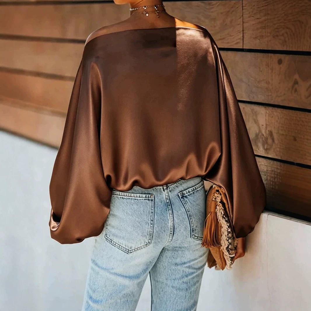 Harriet | Stylish Satin Off-Shoulder Party Top with Batwing Sleeves