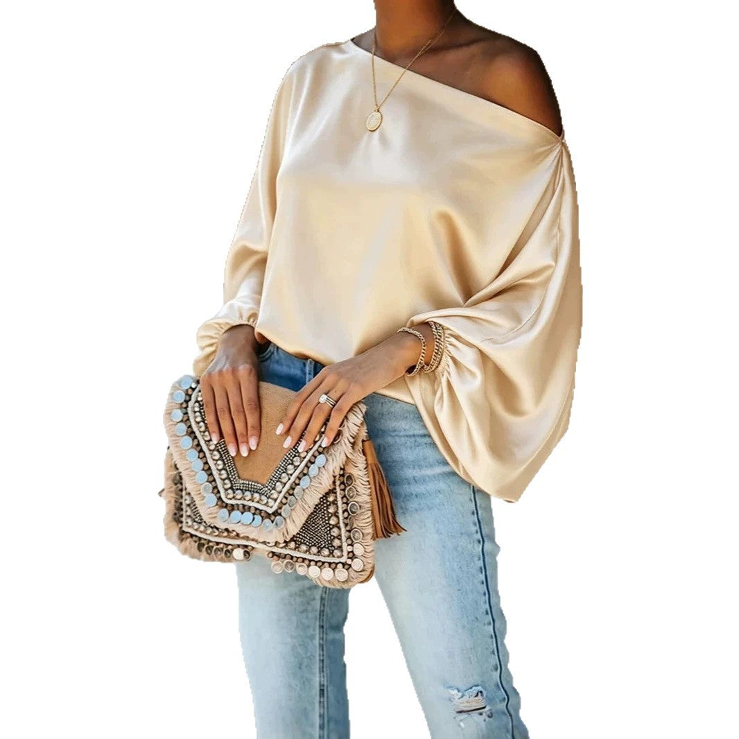 Harriet | Stylish Satin Off-Shoulder Party Top with Batwing Sleeves