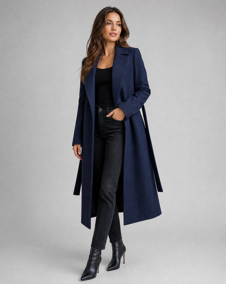 Hazel | Timeless Belted Long Coat with Tailored Lapel Collar