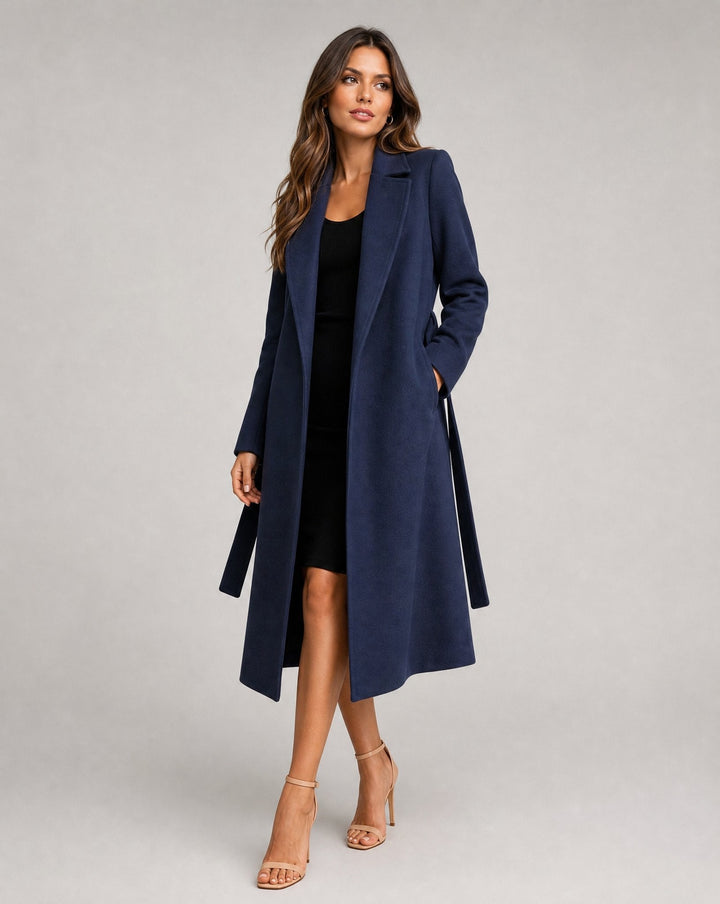 Hazel | Timeless Belted Long Coat with Tailored Lapel Collar