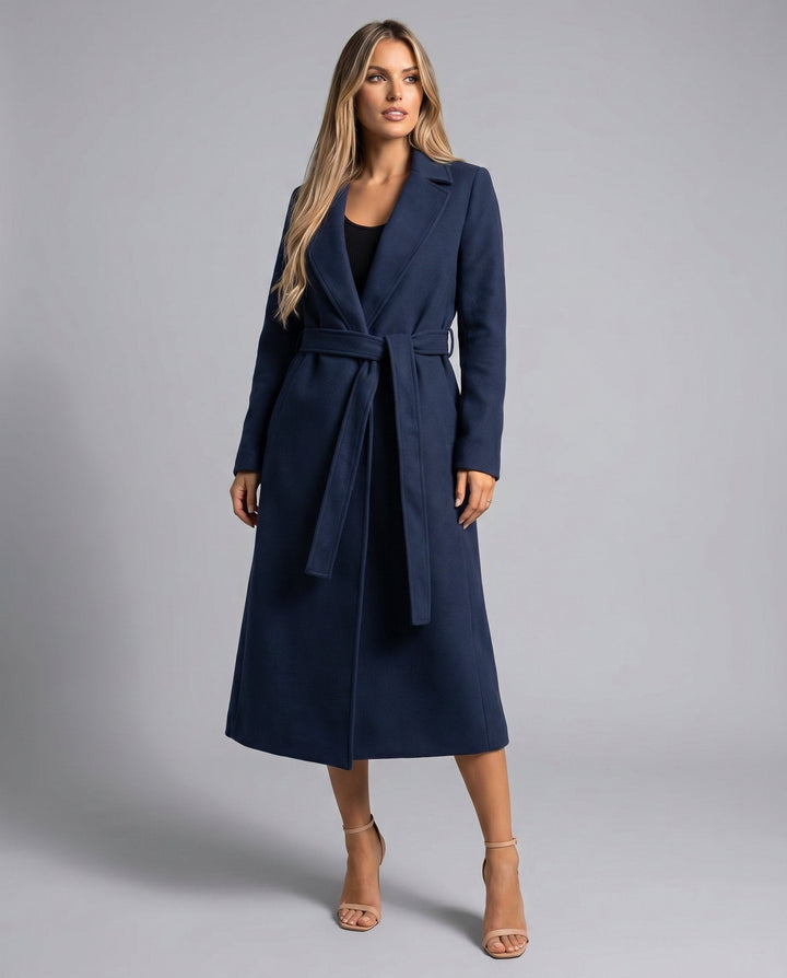 Hazel | Timeless Belted Long Coat with Tailored Lapel Collar
