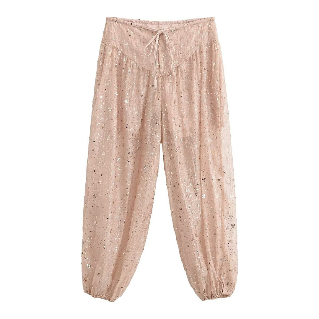 Imogen | Cosy Sparkly Sequin Trousers with Elasticated Cuffs