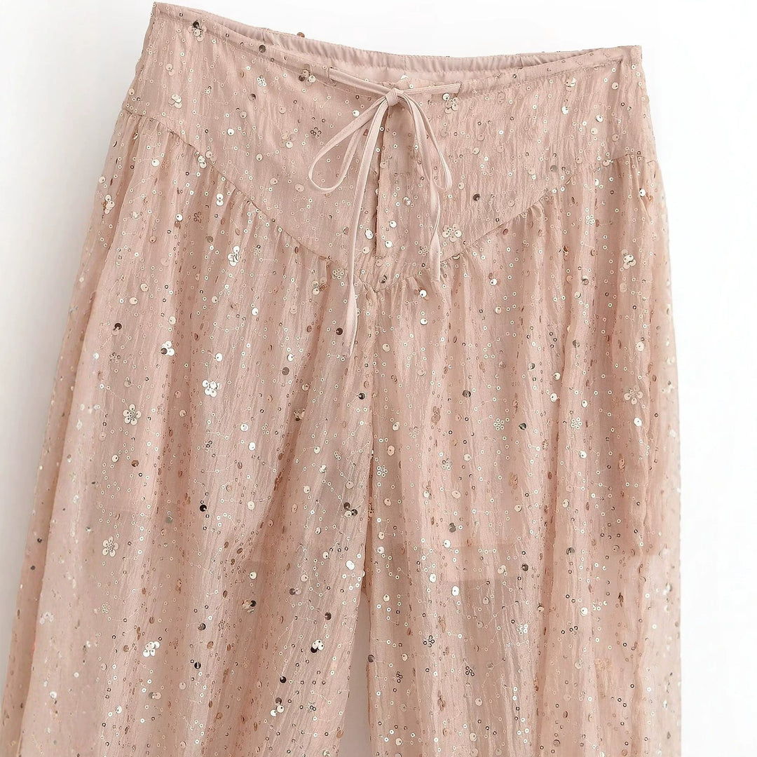 Imogen | Cosy Sparkly Sequin Trousers with Elasticated Cuffs