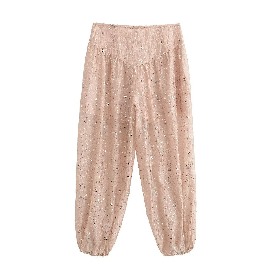 Imogen | Cosy Sparkly Sequin Trousers with Elasticated Cuffs