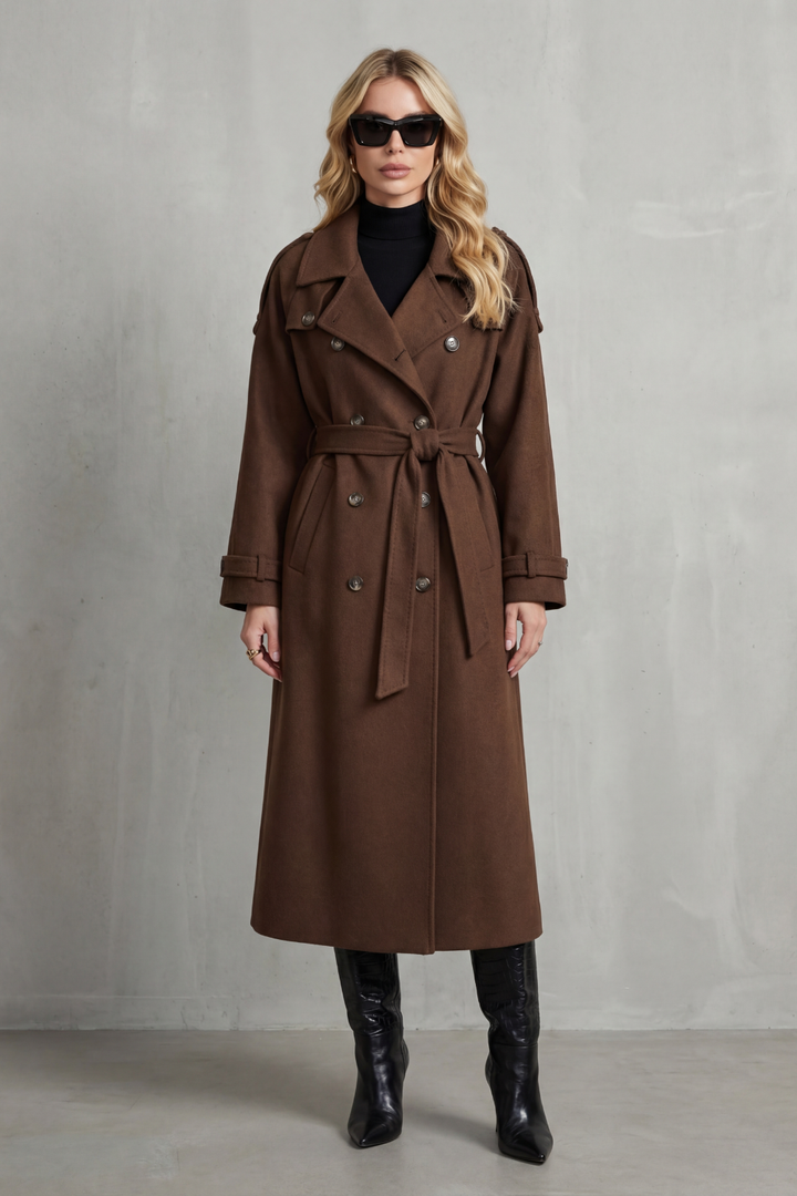 Imogen | Relaxed Oversized Double-Breasted Long Trench Coat