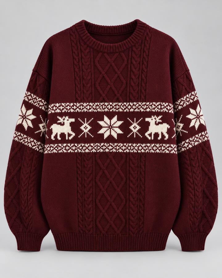 Iris | Cable Knit Reindeer Christmas Jumper for Women