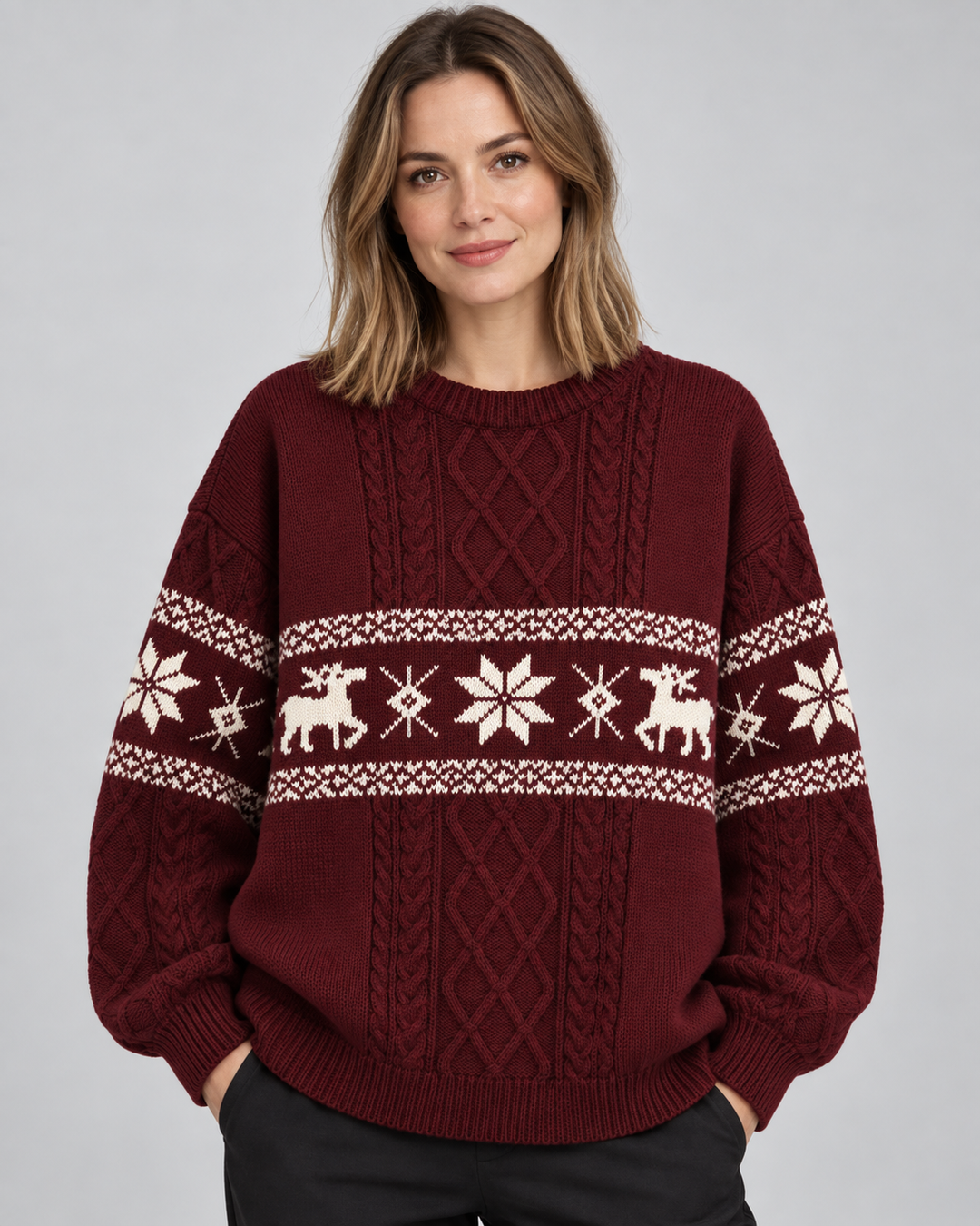 Iris | Cable Knit Reindeer Christmas Jumper for Women