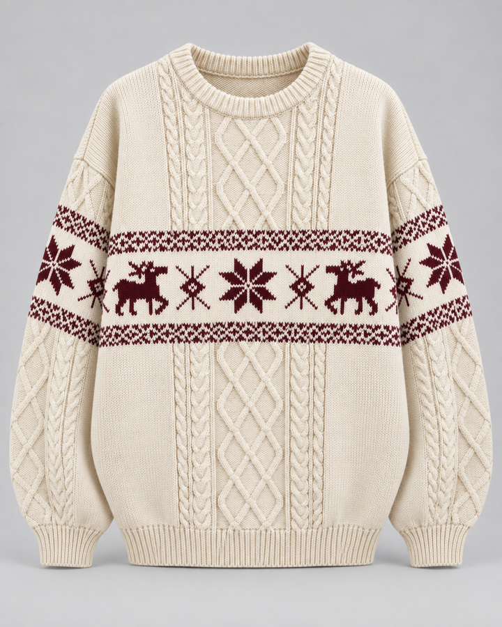 Iris | Cable Knit Reindeer Christmas Jumper for Women