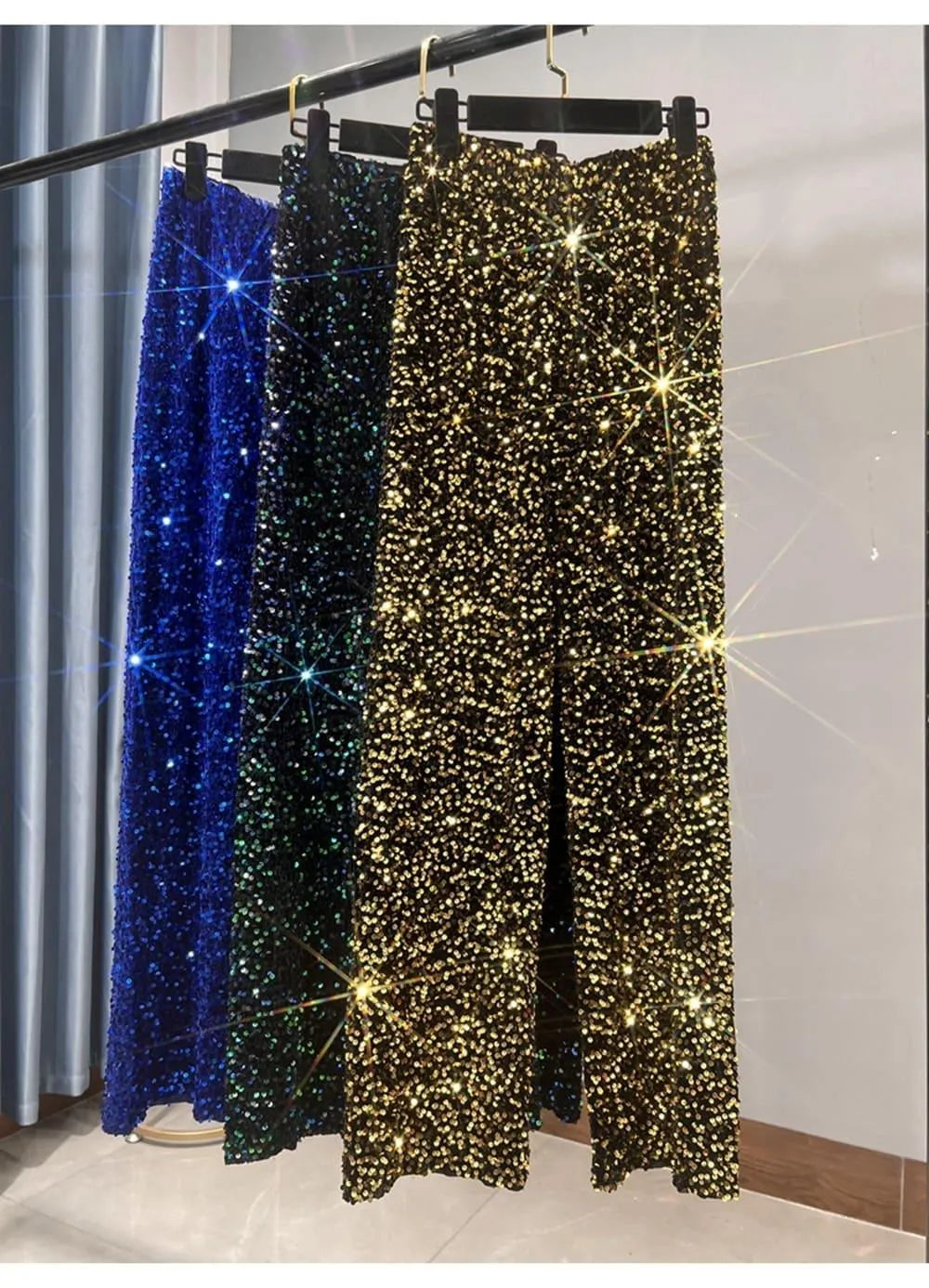 Iris | Classic Wide Leg Sequin Trousers