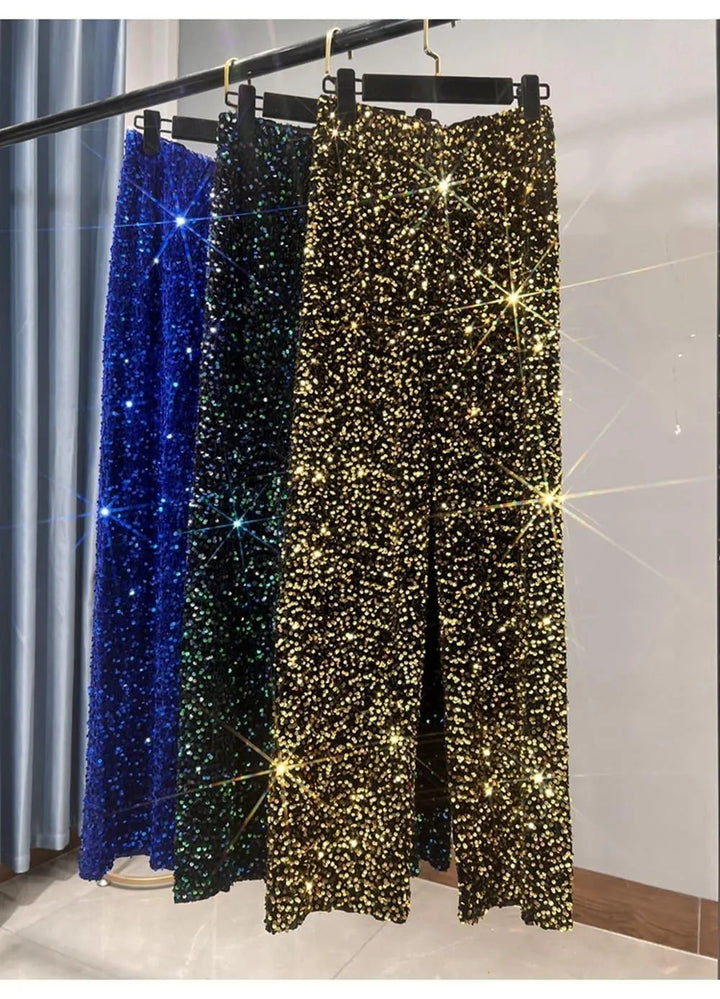 Iris | Classic Wide Leg Sequin Trousers