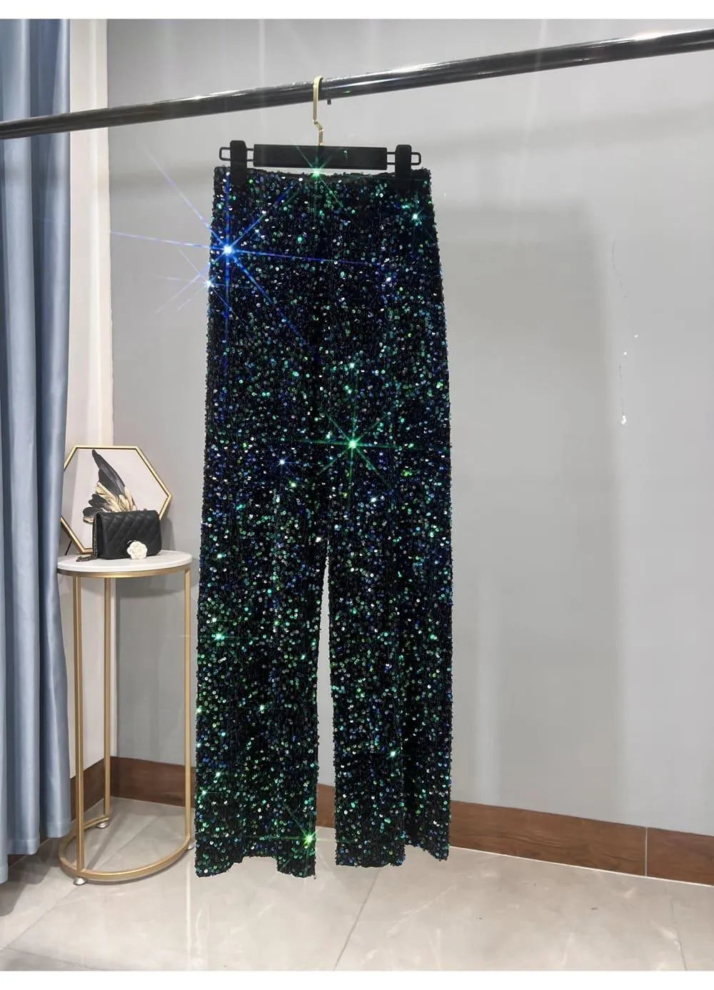 Iris | Classic Wide Leg Sequin Trousers