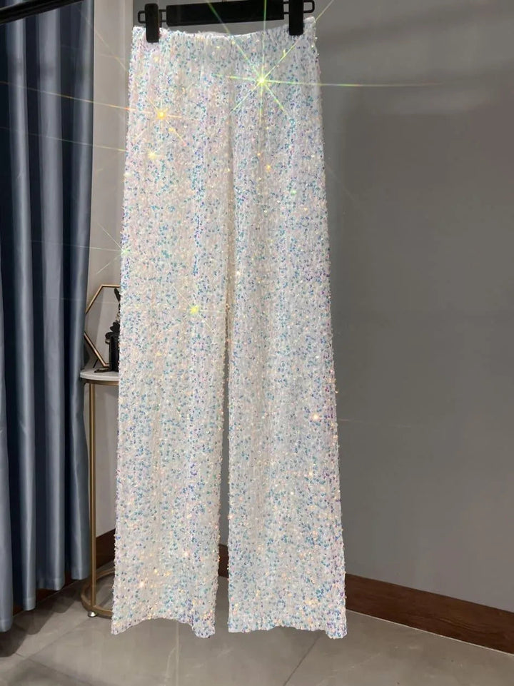 Iris | Classic Wide Leg Sequin Trousers