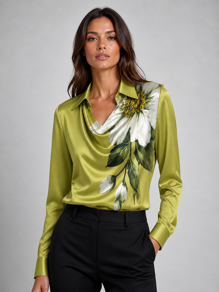 Isabella | Chic Cowl Neck Long Sleeve Satin Party Top