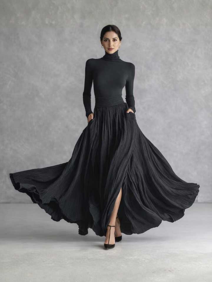 Isabella | Polished Pleated Turtleneck Christmas Party Dress