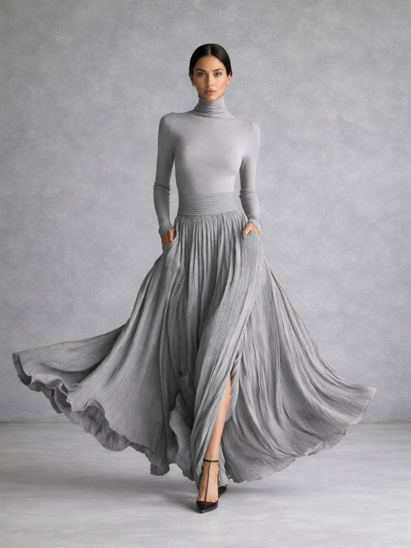Isabella | Polished Pleated Turtleneck Christmas Party Dress