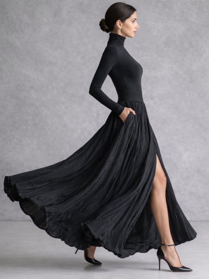 Isabella | Polished Pleated Turtleneck Christmas Party Dress