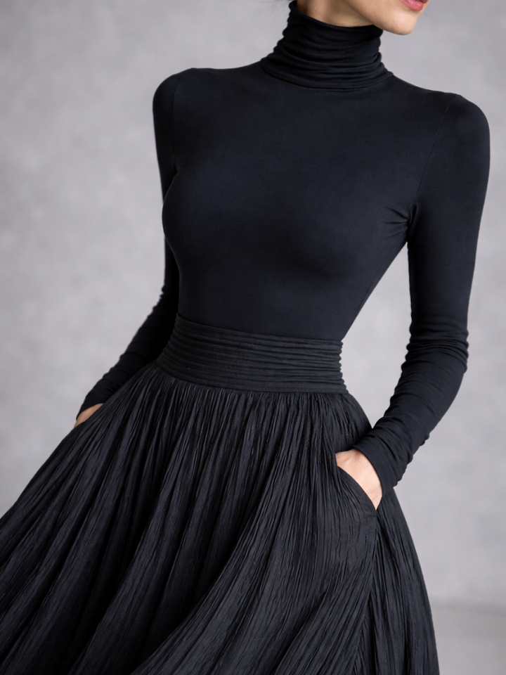Isabella | Polished Pleated Turtleneck Christmas Party Dress
