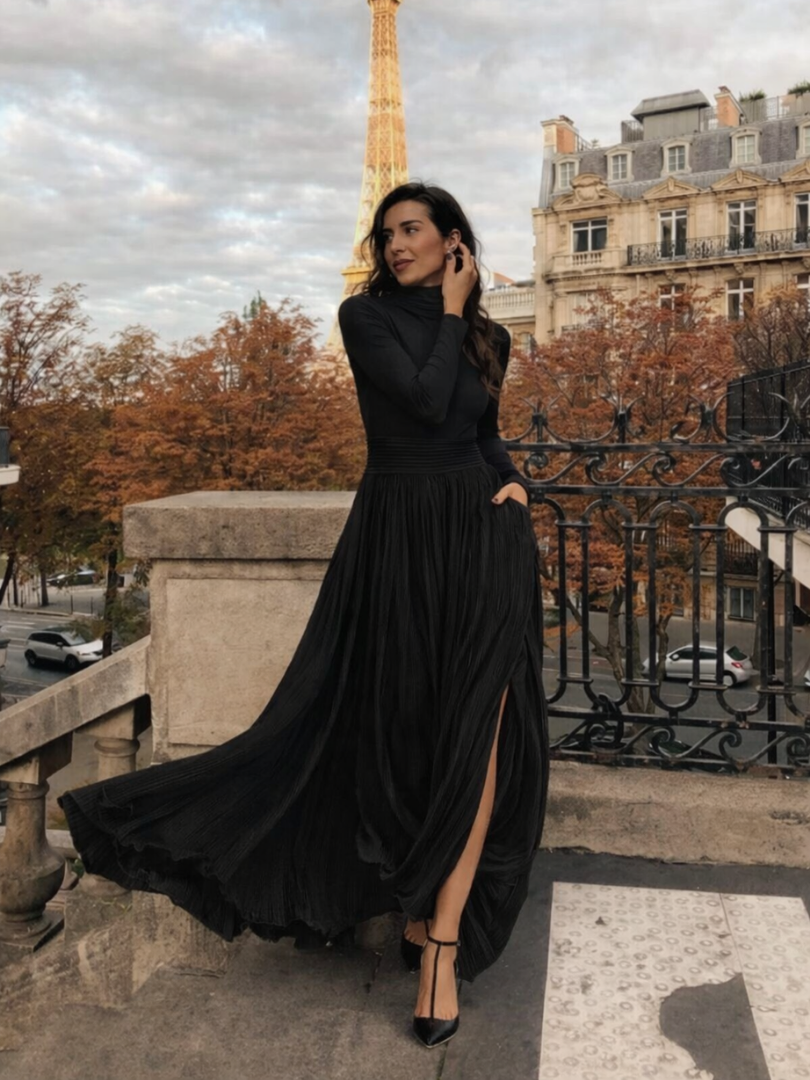 Isabella | Polished Pleated Turtleneck Christmas Party Dress
