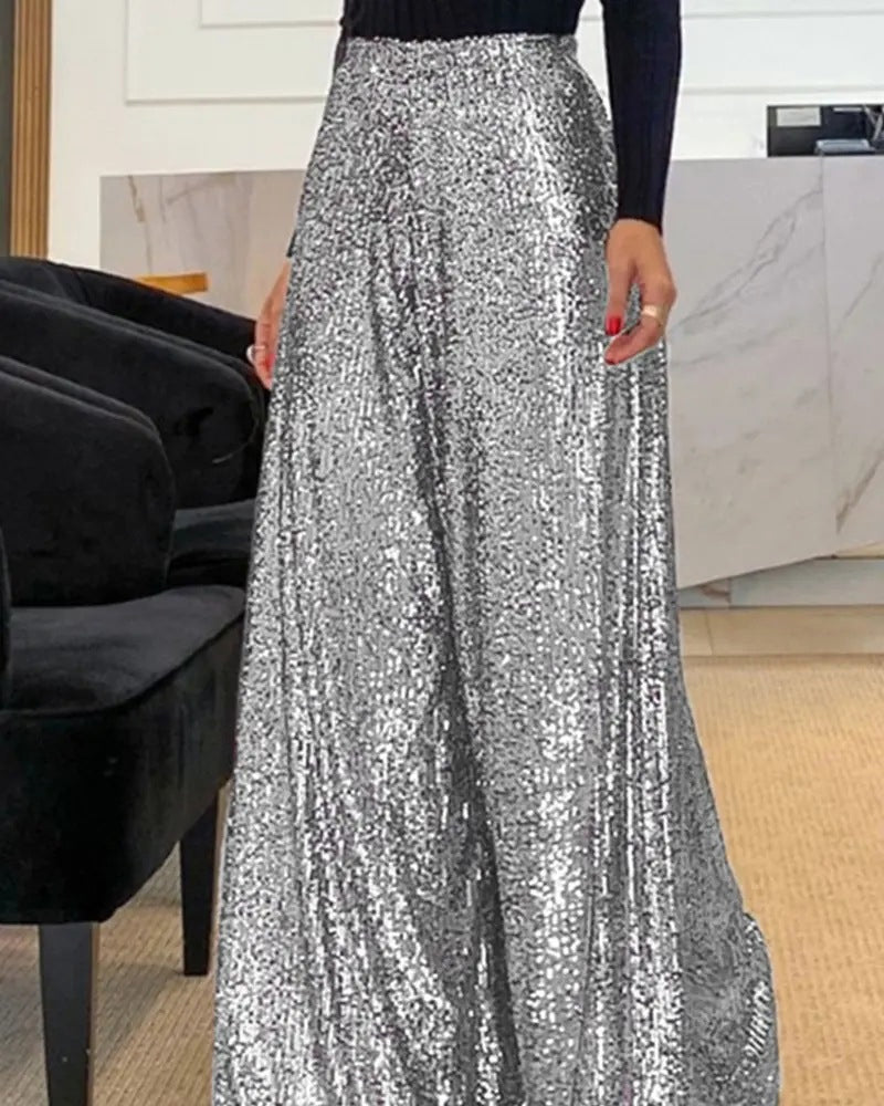 Isabella | Refined Wide Leg Sequin Trousers