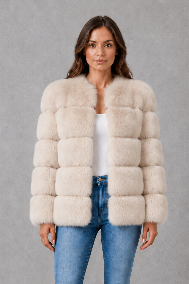 Isabelle | Chic Cropped Panelled Faux Fur Coat